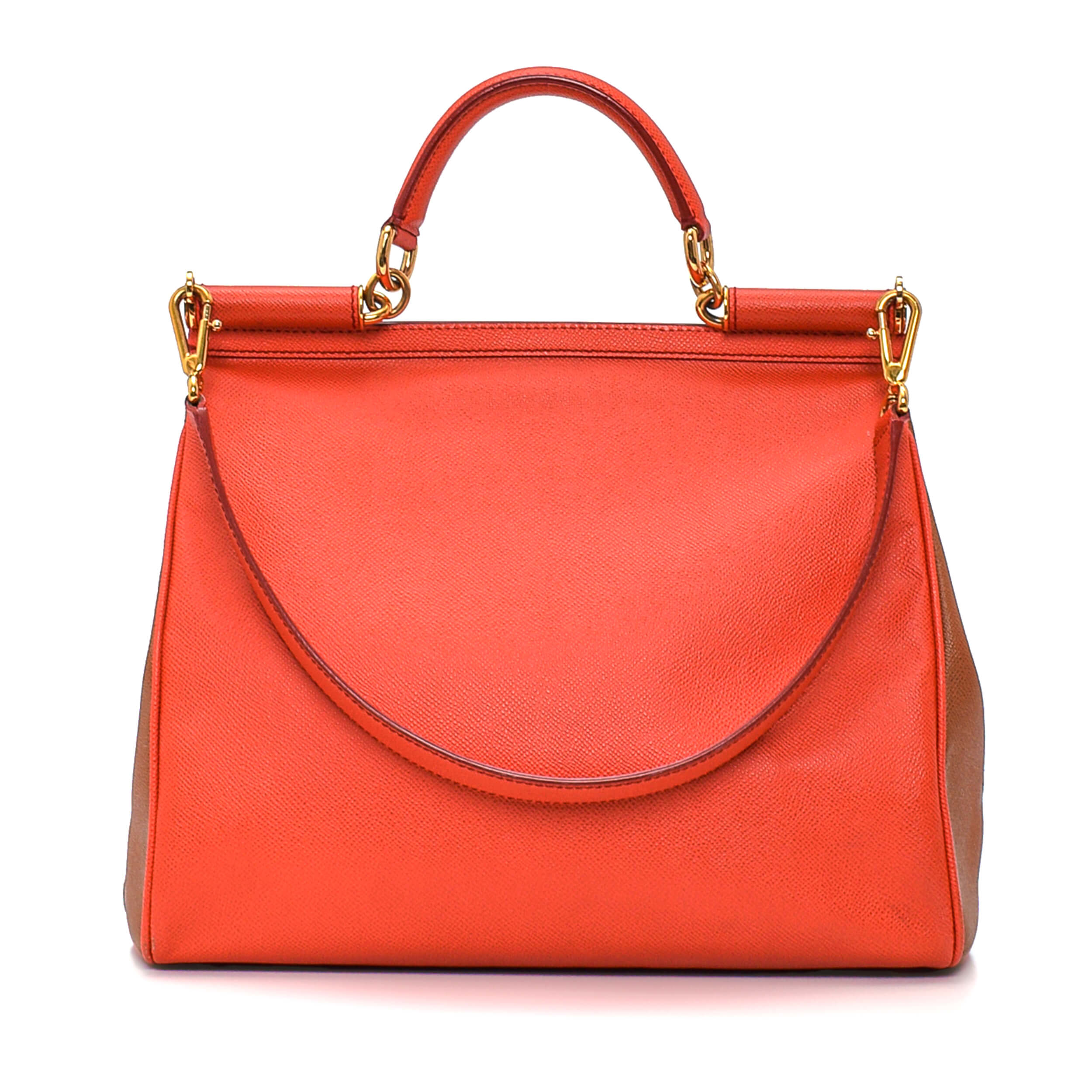 Dolce&Gabbana - Coral&Brown Leather Large Sicily Bag